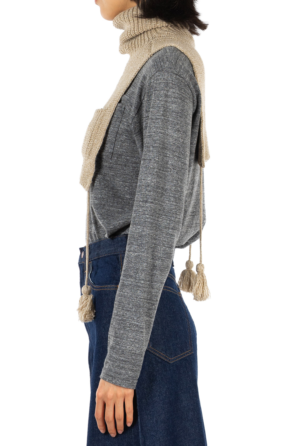 Kapital - 7G Wool Cable Knit High-Neck Bib  Poncho  - 2 Color Choices