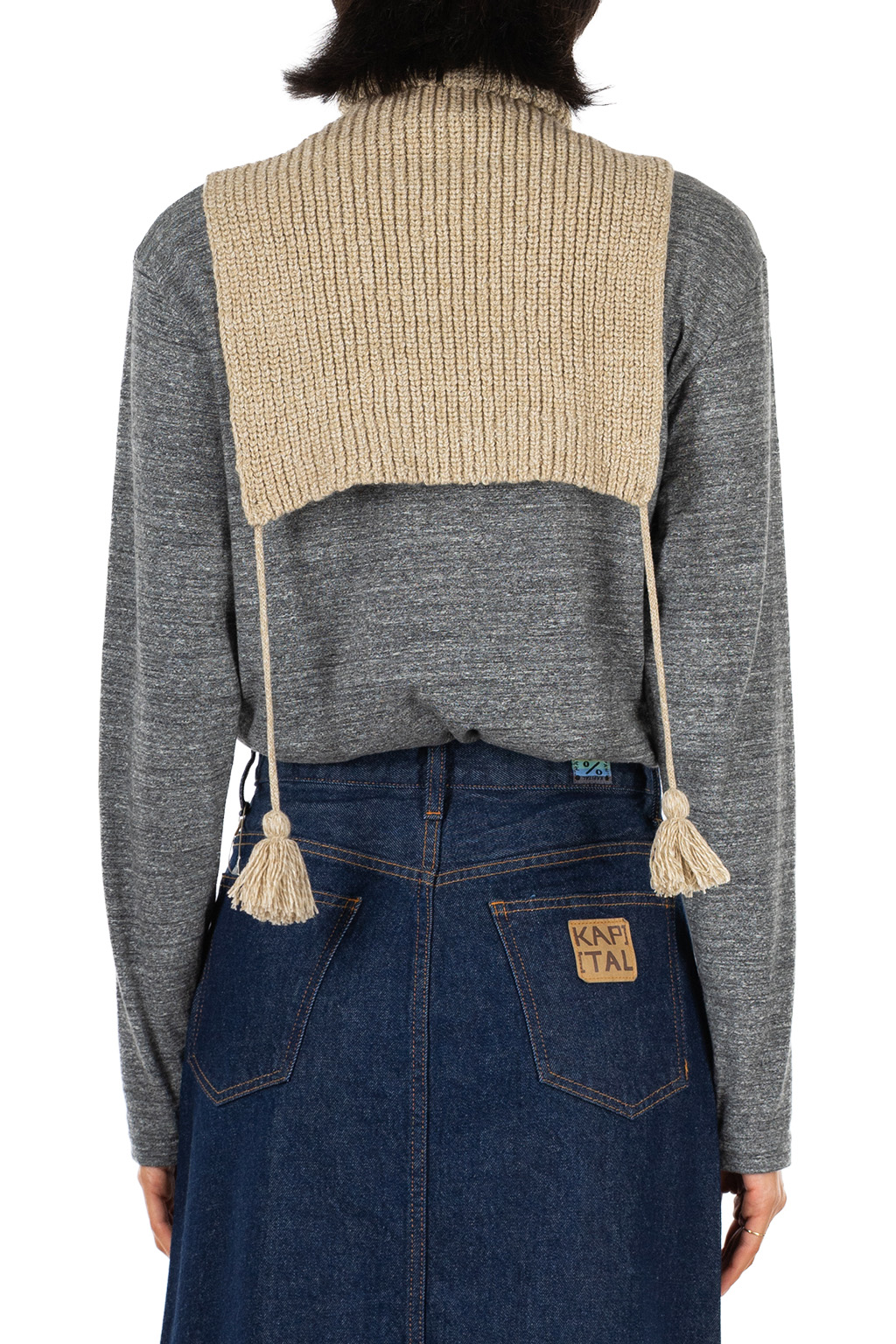 Kapital - 7G Wool Cable Knit High-Neck Bib  Poncho  - 2 Color Choices