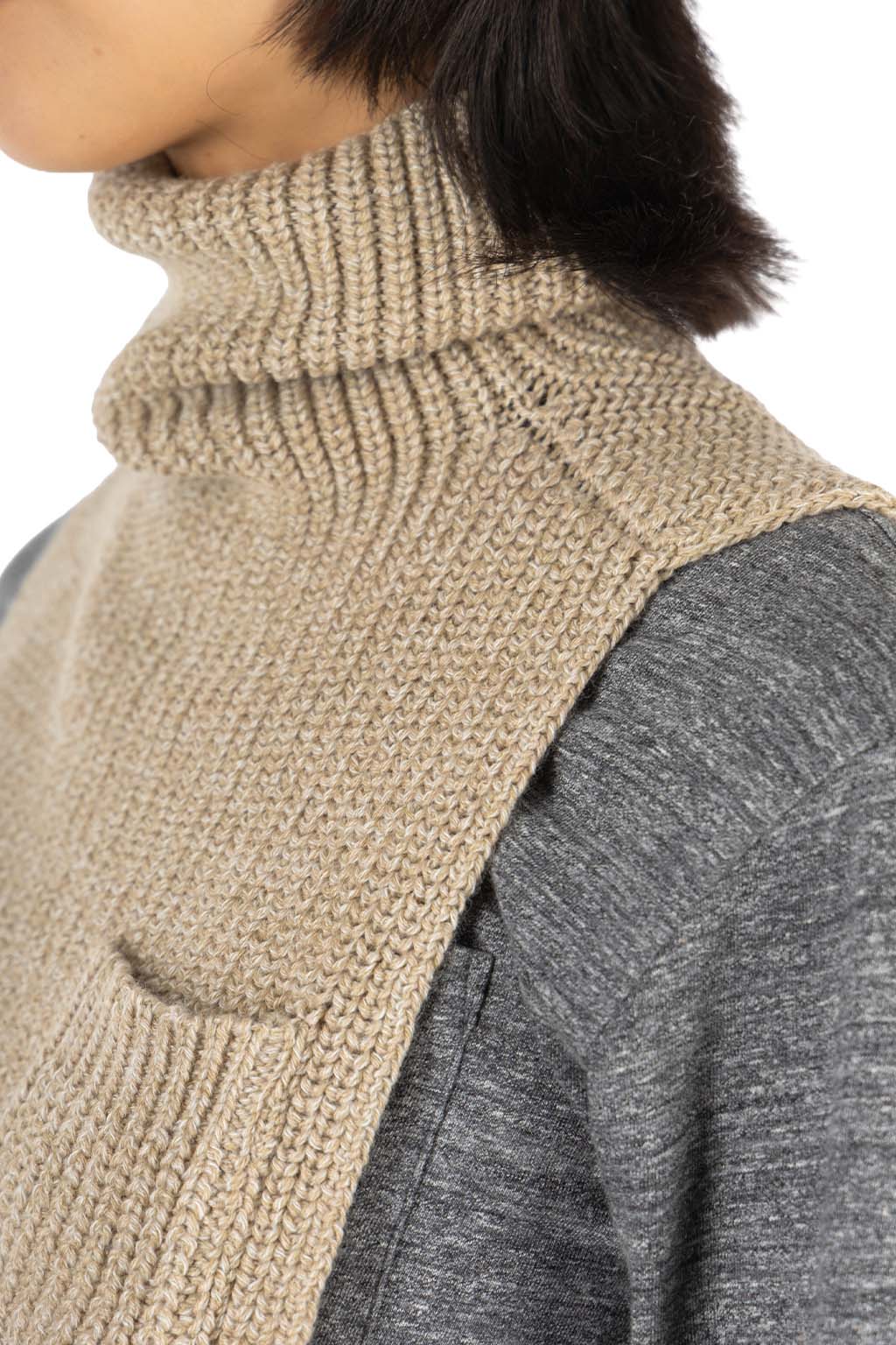 Kapital - 7G Wool Cable Knit High-Neck Bib  Poncho  - 2 Color Choices