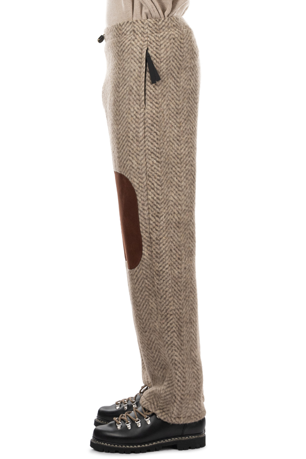 Kapital Herringbone Heavy Fleece Easy Tapered Pants - Beige x Khaki