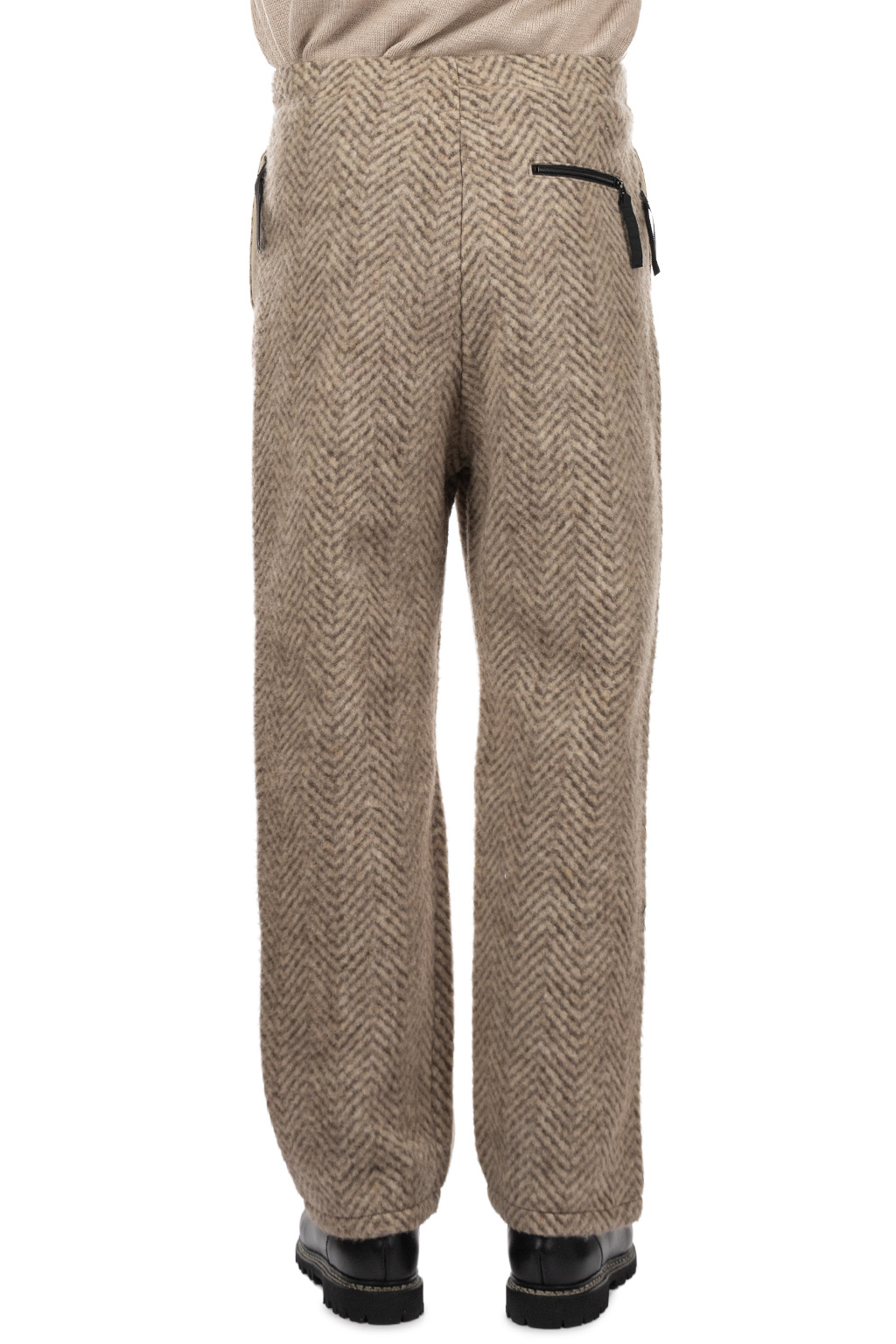 Kapital Herringbone Heavy Fleece Easy Tapered Pants - Beige x Khaki