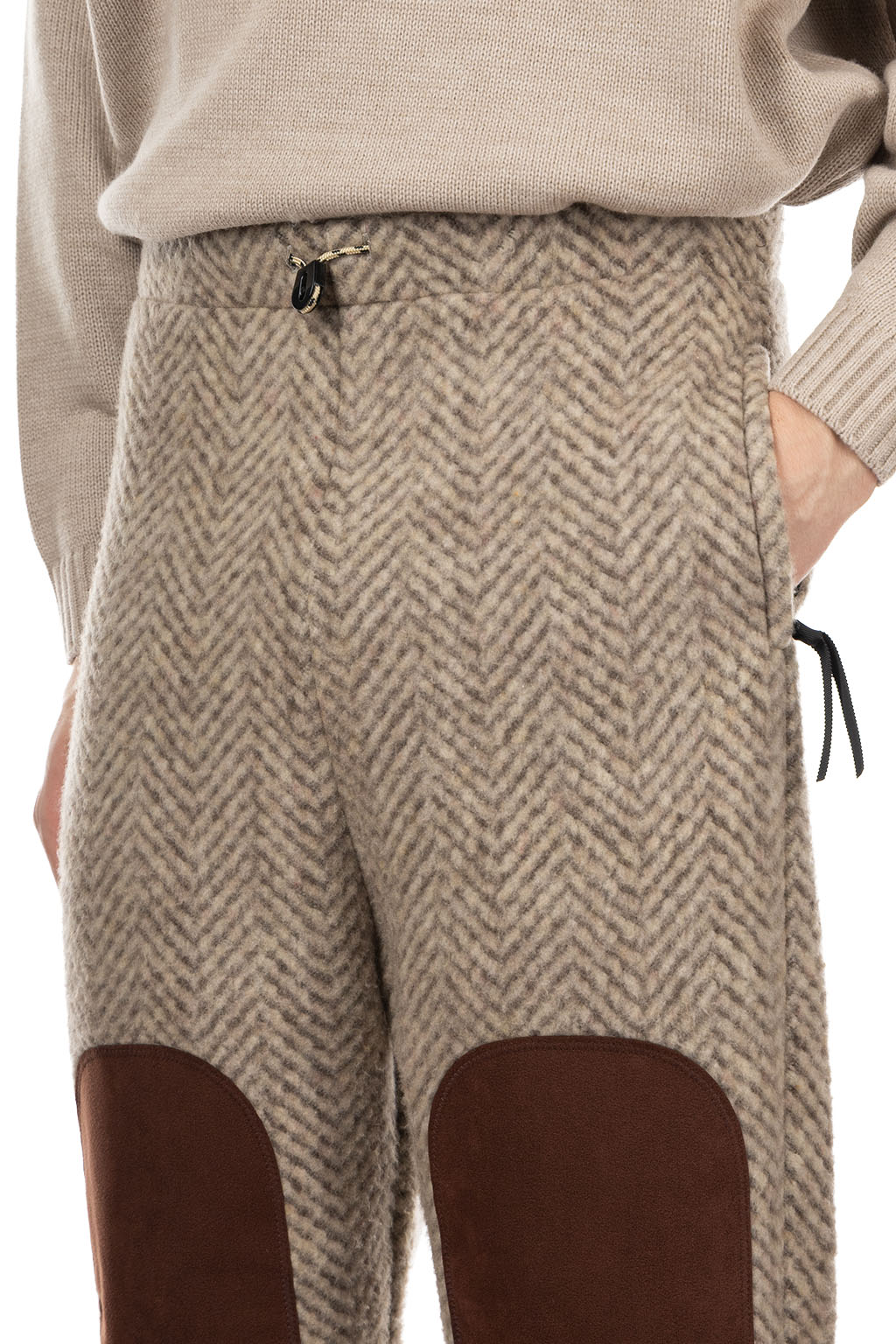 Kapital Herringbone Heavy Fleece Easy Tapered Pants - Beige x Khaki