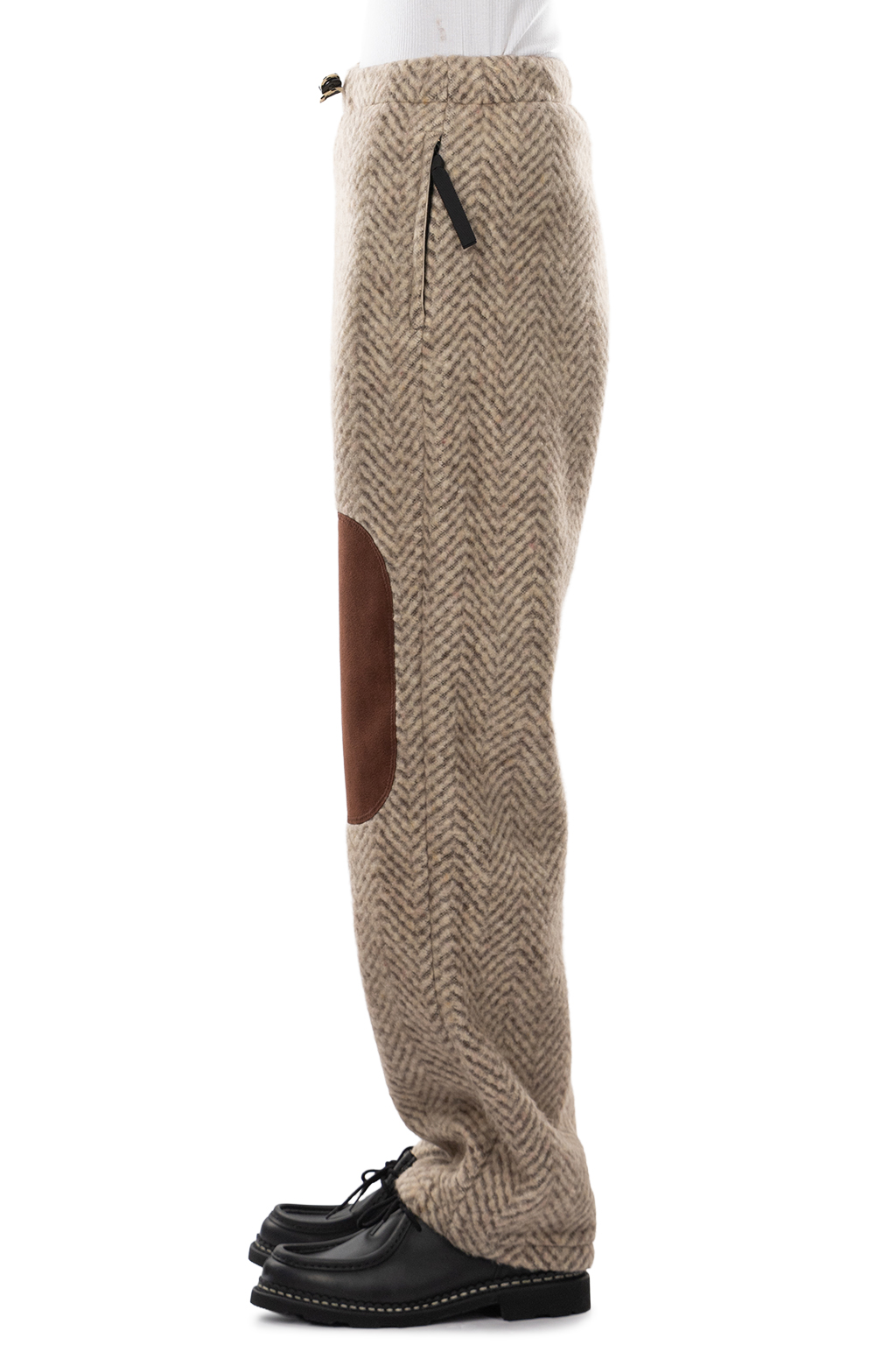 Kapital Herringbone Heavy Fleece Easy Tapered Pants - Beige x Khaki