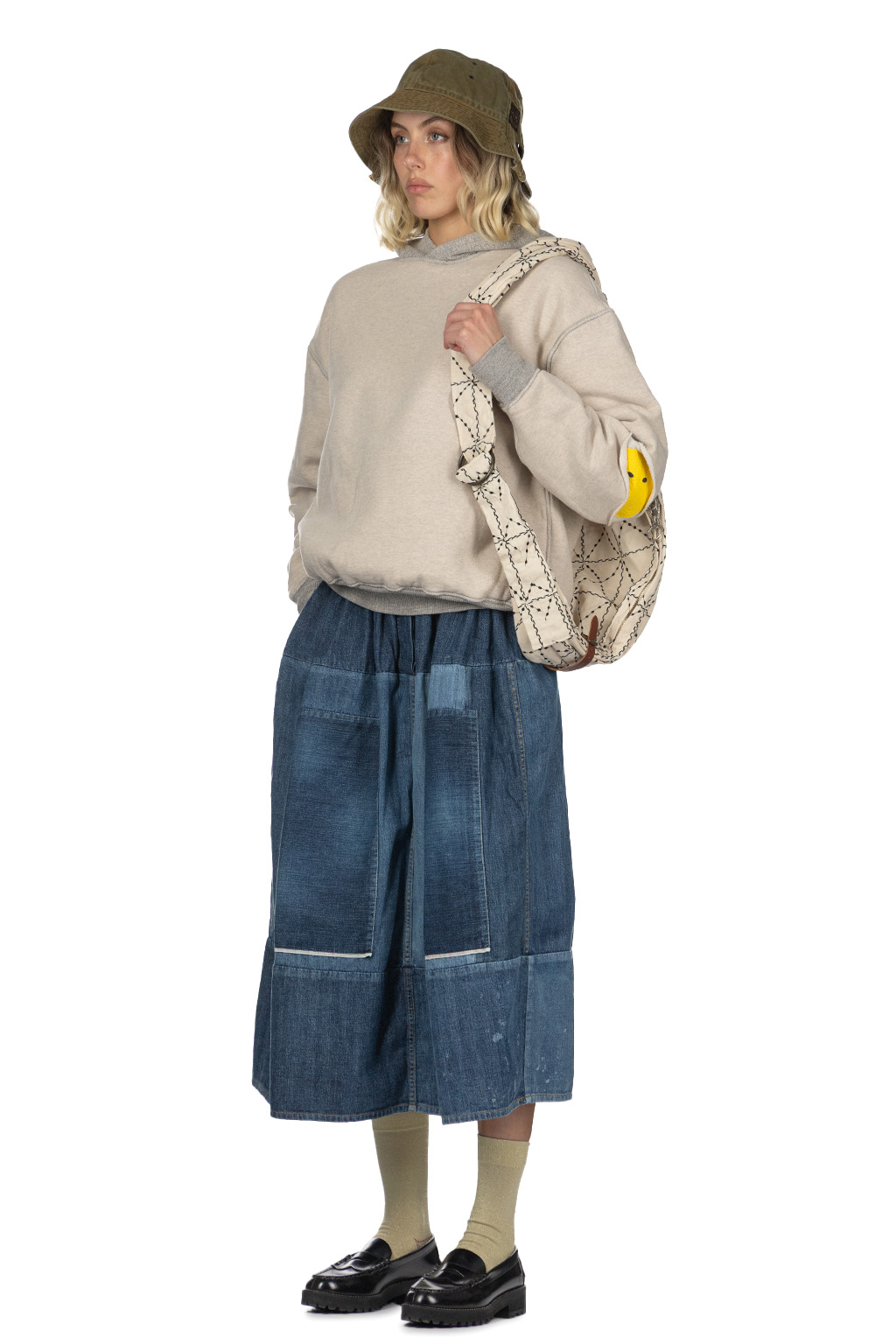 Kapital - Knit Rev ELBOW RIP Hoodie (PROFILE RAINBOWY) - Natural x Grey