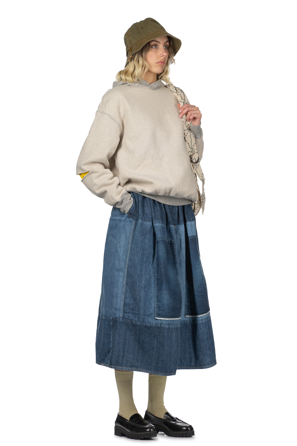 Kapital - Knit Rev ELBOW RIP Hoodie (PROFILE RAINBOWY) - Natural x Grey