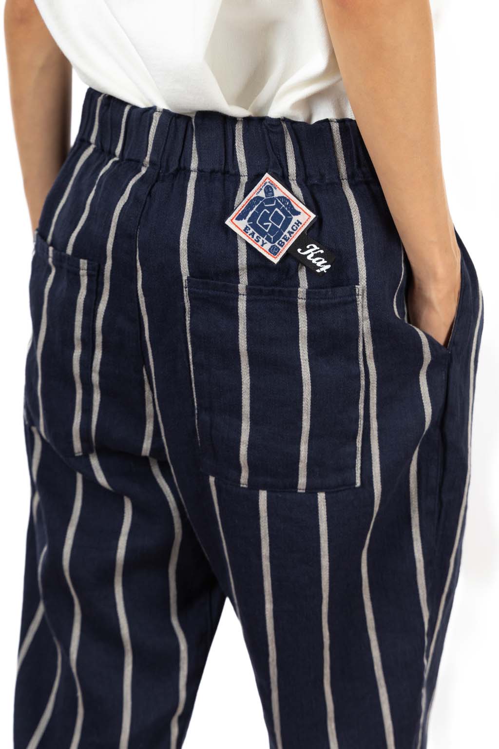 Kapital - Linen PHILLIES Stripe EASY-BEACH-GO Pants - Navy