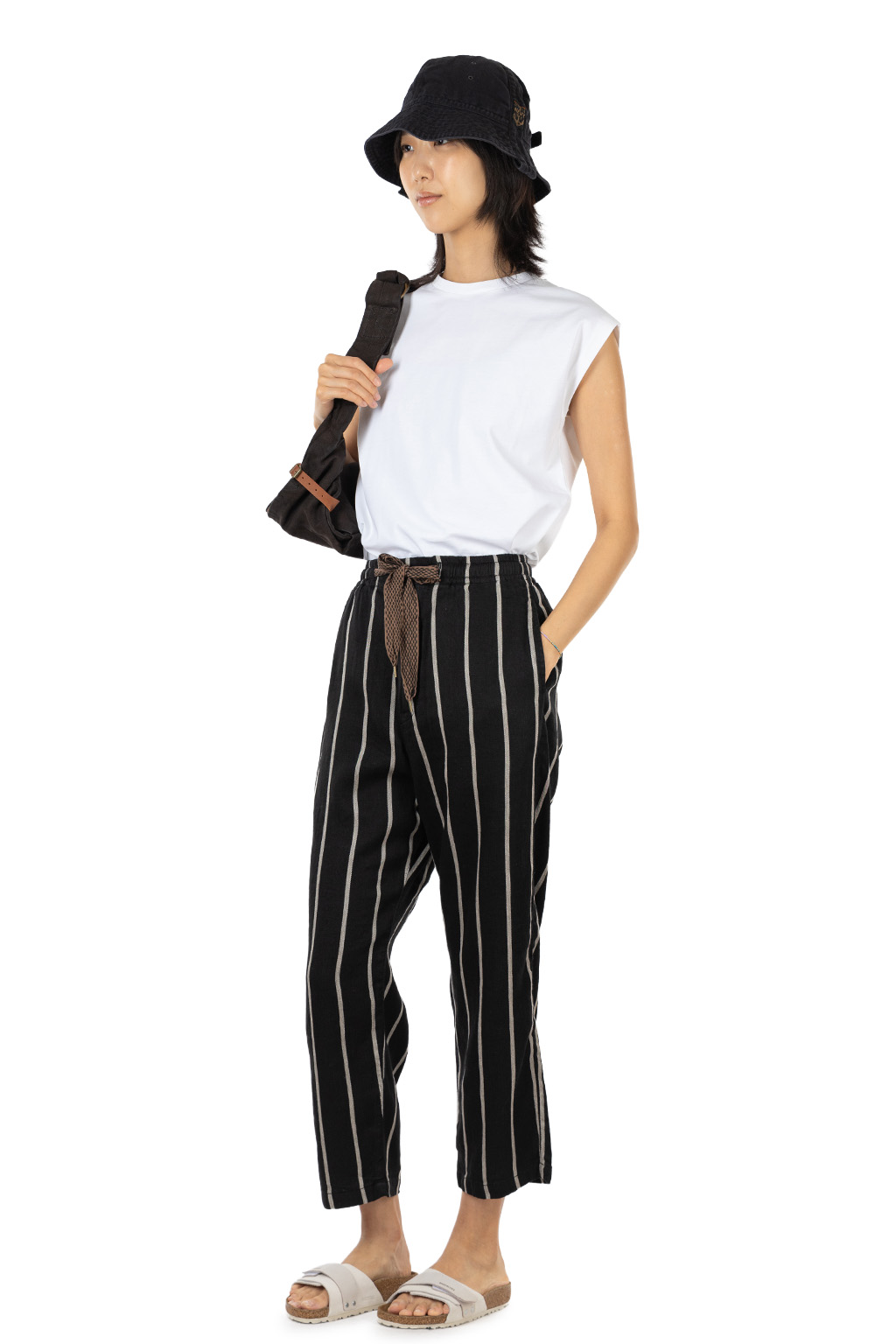 Kapital - Linen PHILLIES Stripe EASY Pants - Black