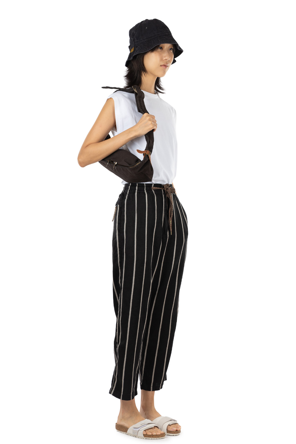 Kapital - Linen PHILLIES Stripe EASY Pants - Black