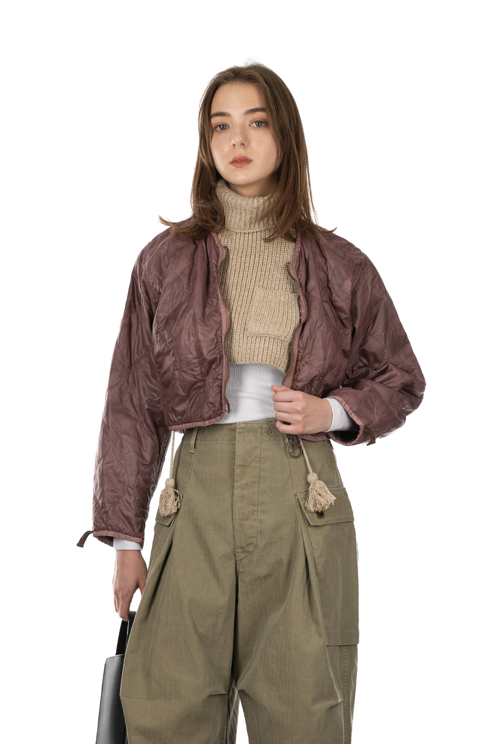 Kapital - Nylon Quilting Dip-Dye Lining Cropped Bolero - Enji