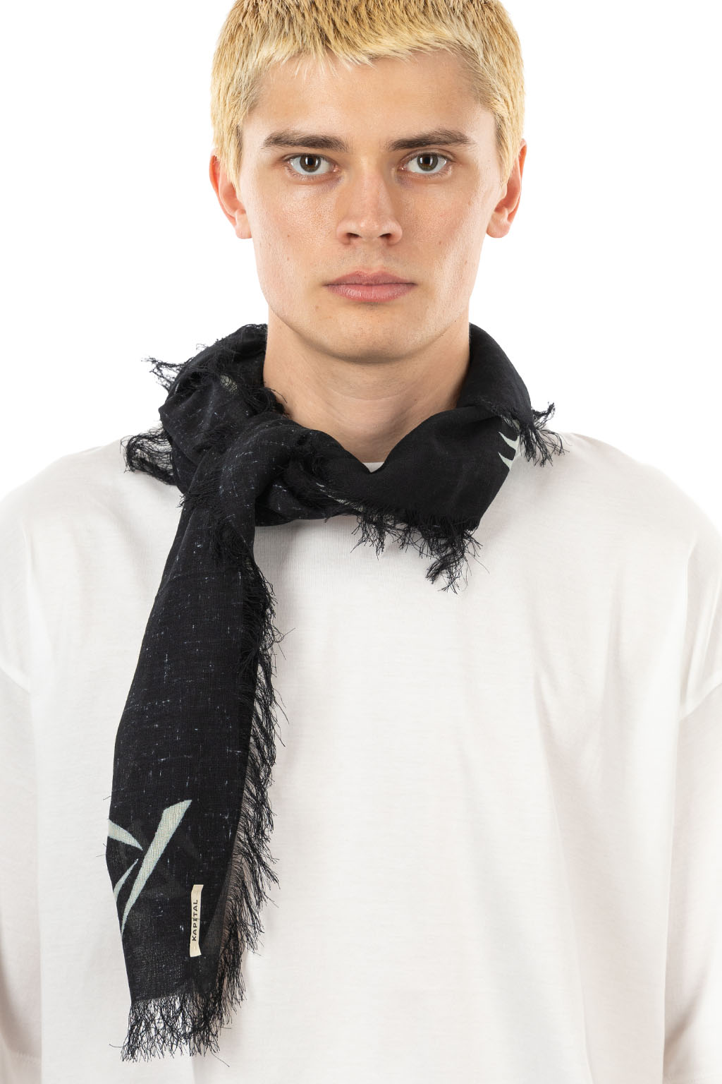 Kapital - Rayon Fringed Square Stole (GIANT PEACE) - Black