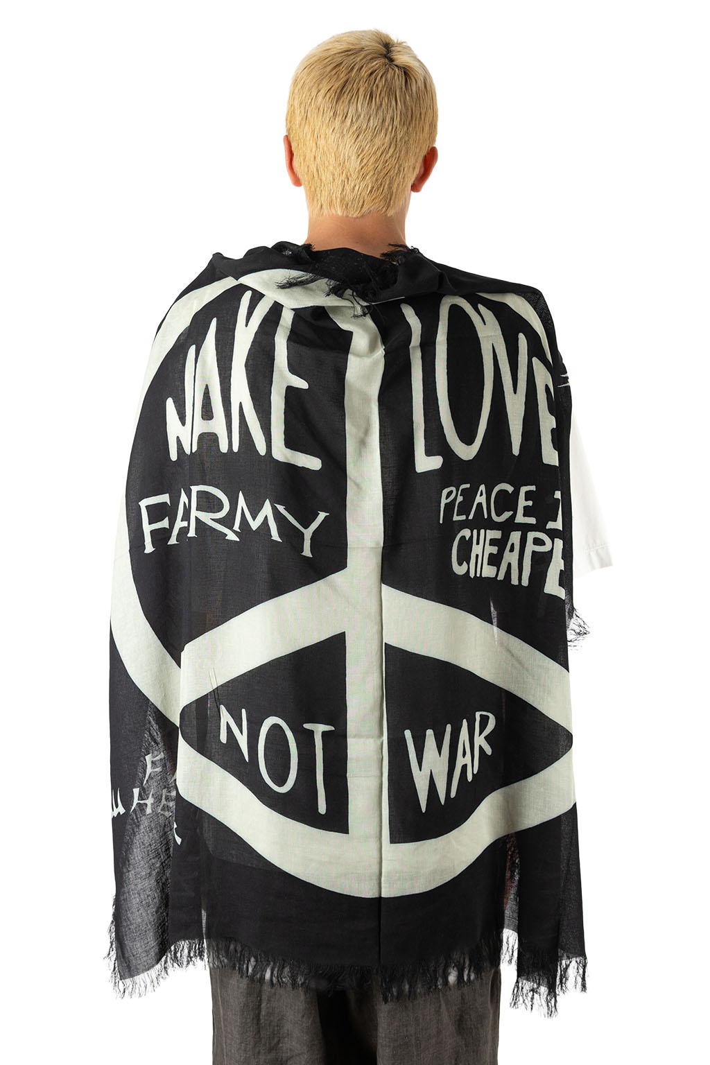 Kapital - Rayon Fringed Square Stole (GIANT PEACE) - Black