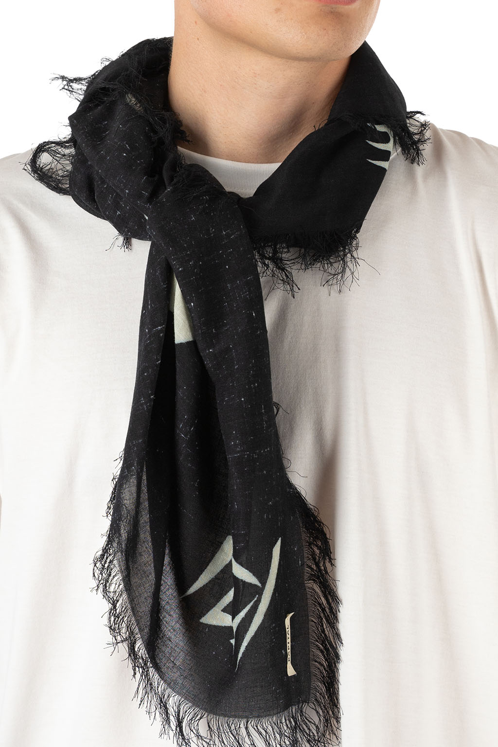 Kapital - Rayon Fringed Square Stole (GIANT PEACE) - Black