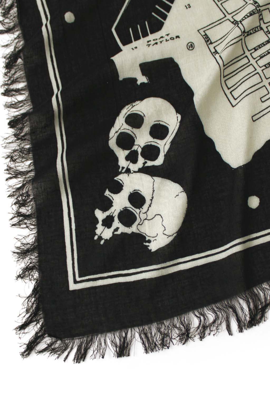 Kapital - Rayon Fringed Square Stole (KAYO HUESO) - Black