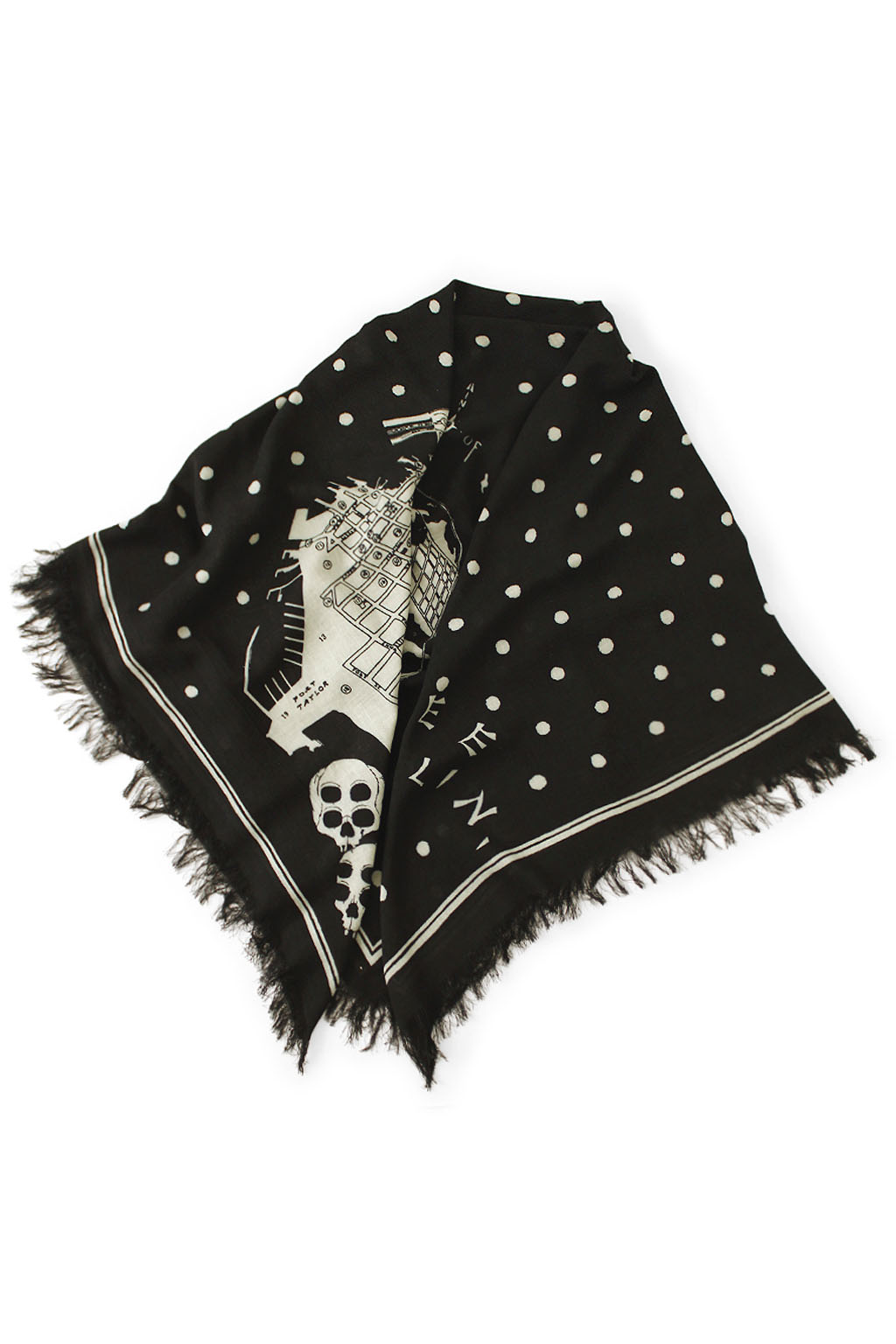 Kapital - Rayon Fringed Square Stole (KAYO HUESO) - Black