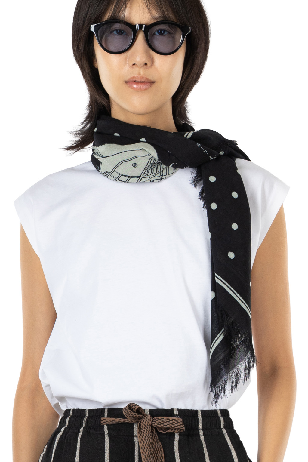 Kapital - Rayon Fringed Square Stole (KAYO HUESO) - Black