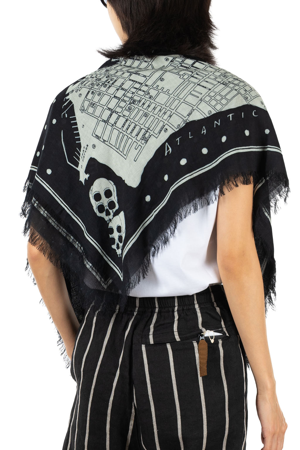 Kapital - Rayon Fringed Square Stole (KAYO HUESO) - Black