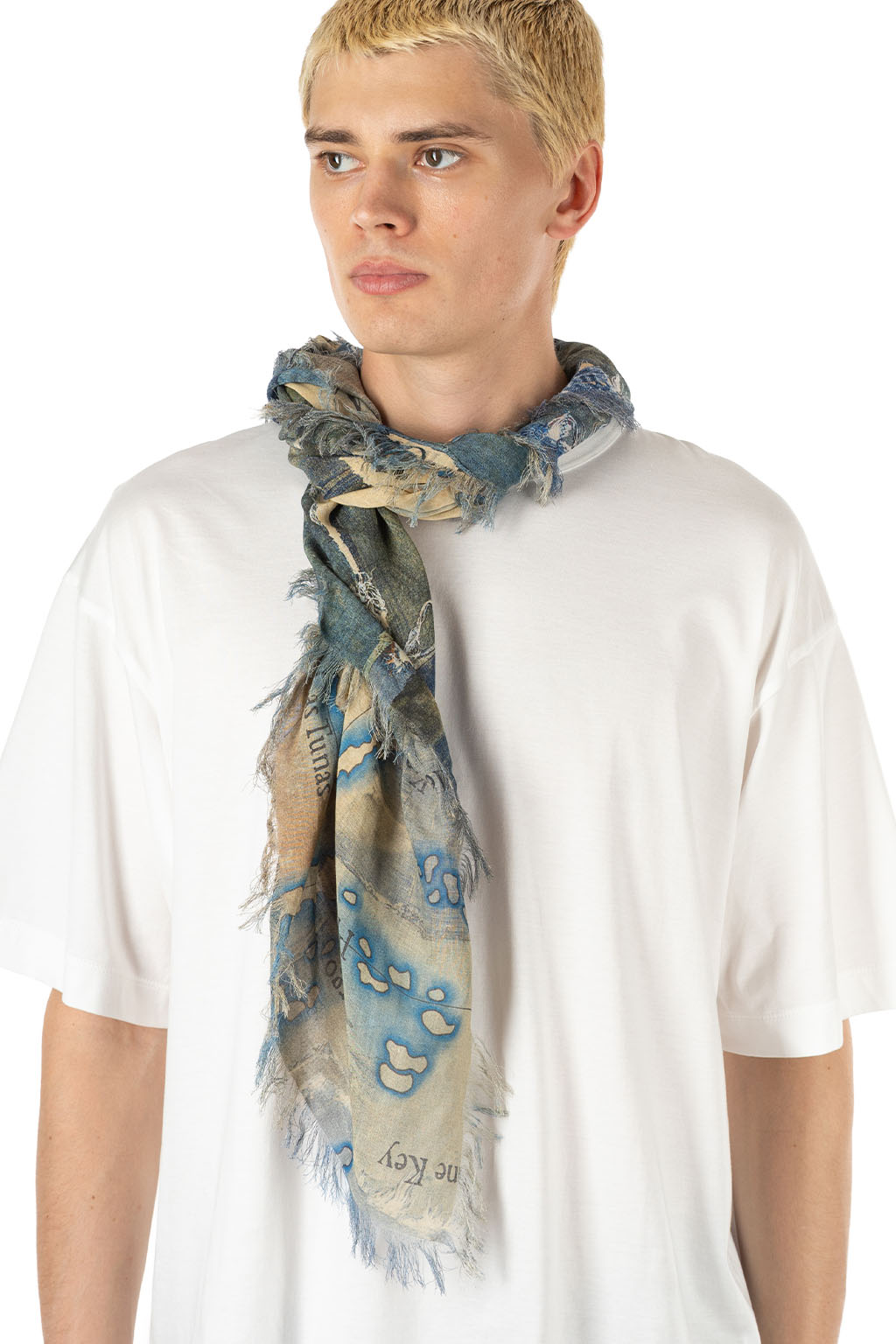Kapital - Rayon Fringed Square Stole (KAYO HUESO Denim Map) - Blue