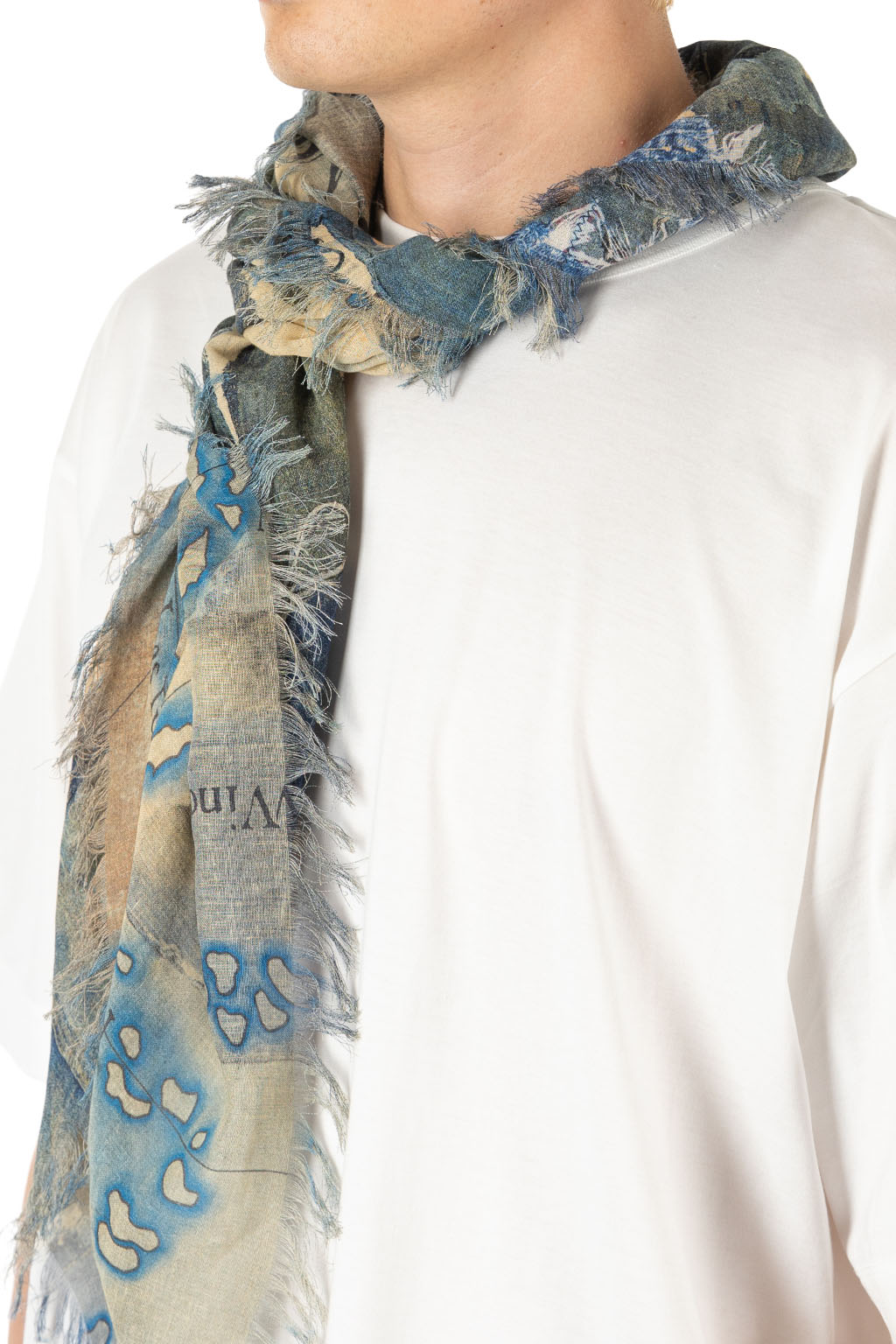 Kapital - Rayon Fringed Square Stole (KAYO HUESO Denim Map) - Blue