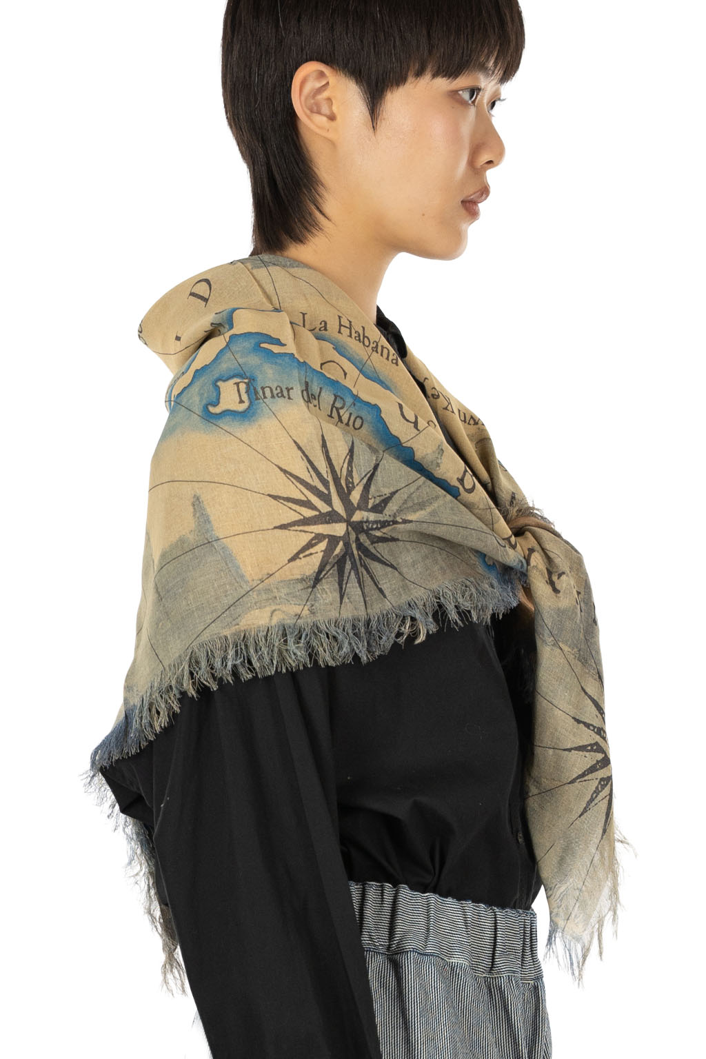 Kapital - Rayon Fringed Square Stole (KAYO HUESO Denim Map) - Blue