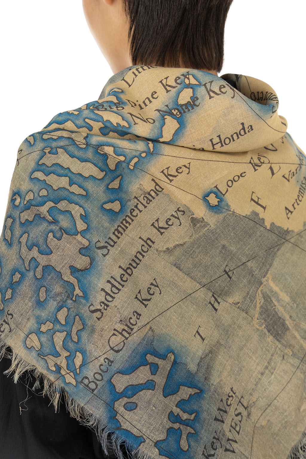 Kapital - Rayon Fringed Square Stole (KAYO HUESO Denim Map) - Blue