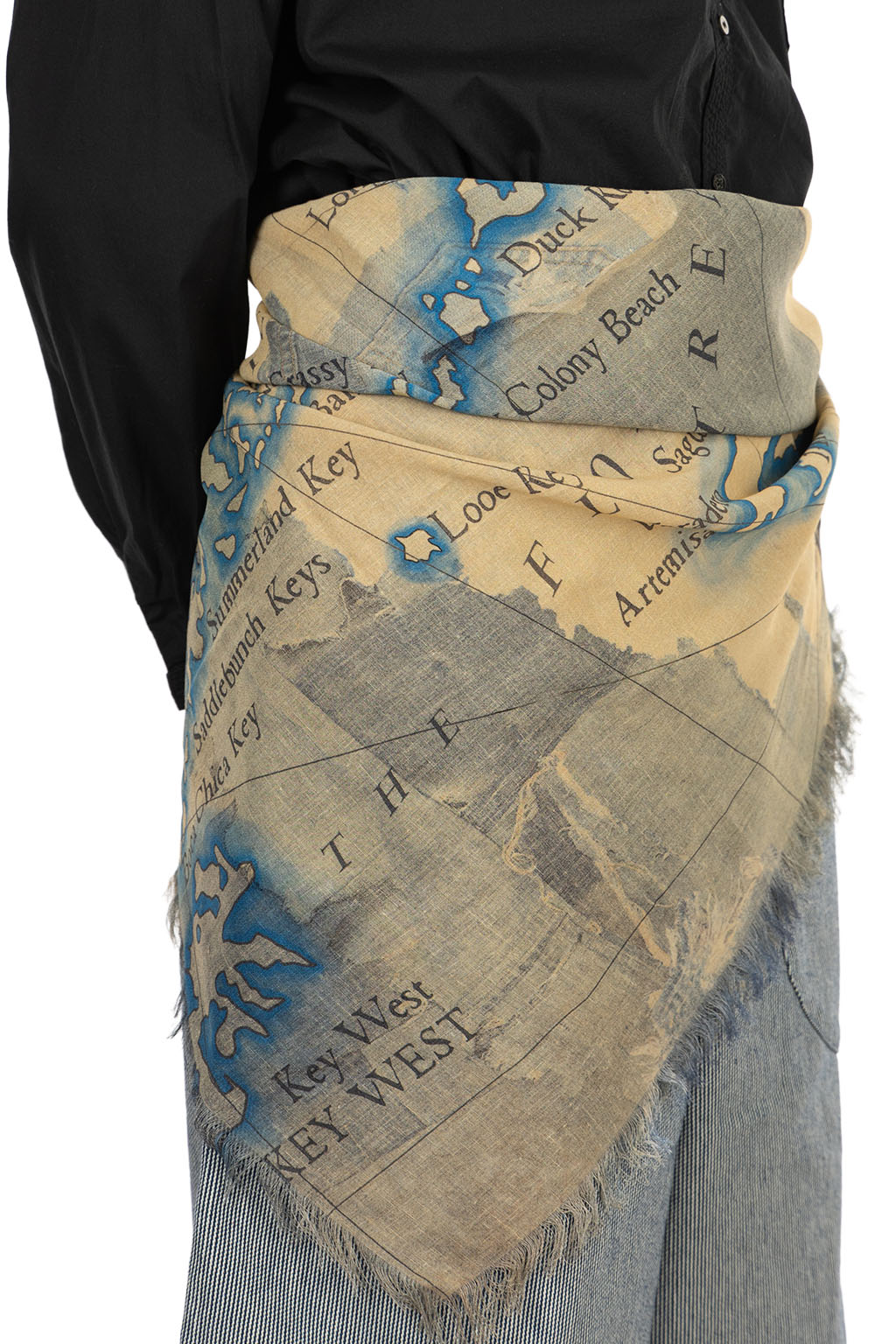 Kapital - Rayon Fringed Square Stole (KAYO HUESO Denim Map) - Blue