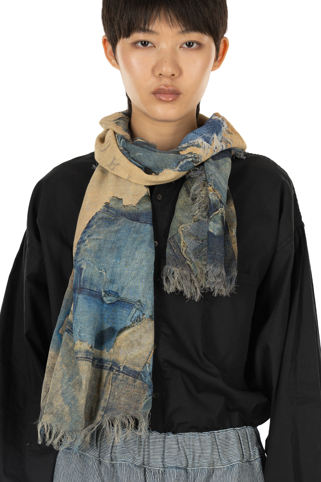 Kapital - Rayon Fringed Stole (KAYO FUESO Denim Map) - Blue