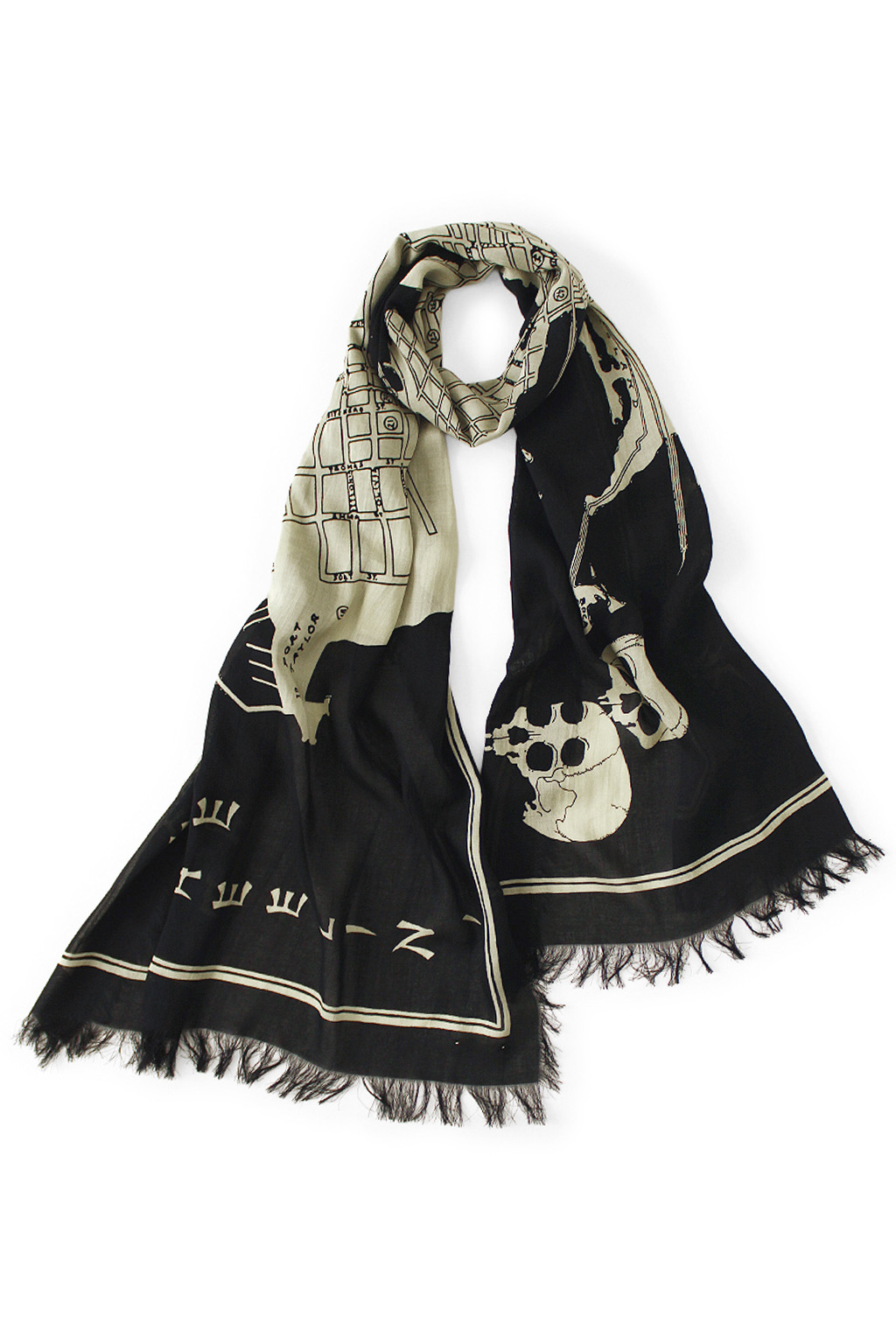 Kapital - Rayon Fringed Stole (KAYO HUESO) - Black