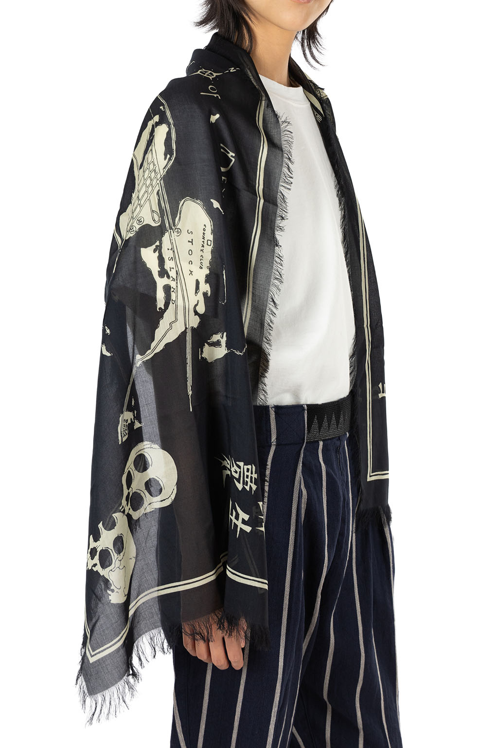 Kapital - Rayon Fringed Stole (KAYO HUESO) - Black