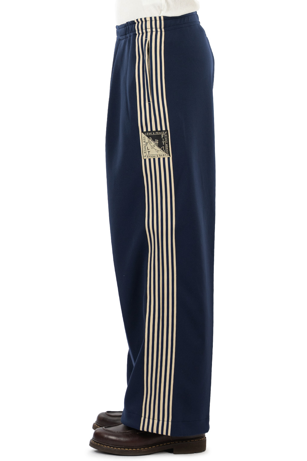 Kapital - Smooth Jersey Baggy Track Pants (Banner Stripe) - Navy