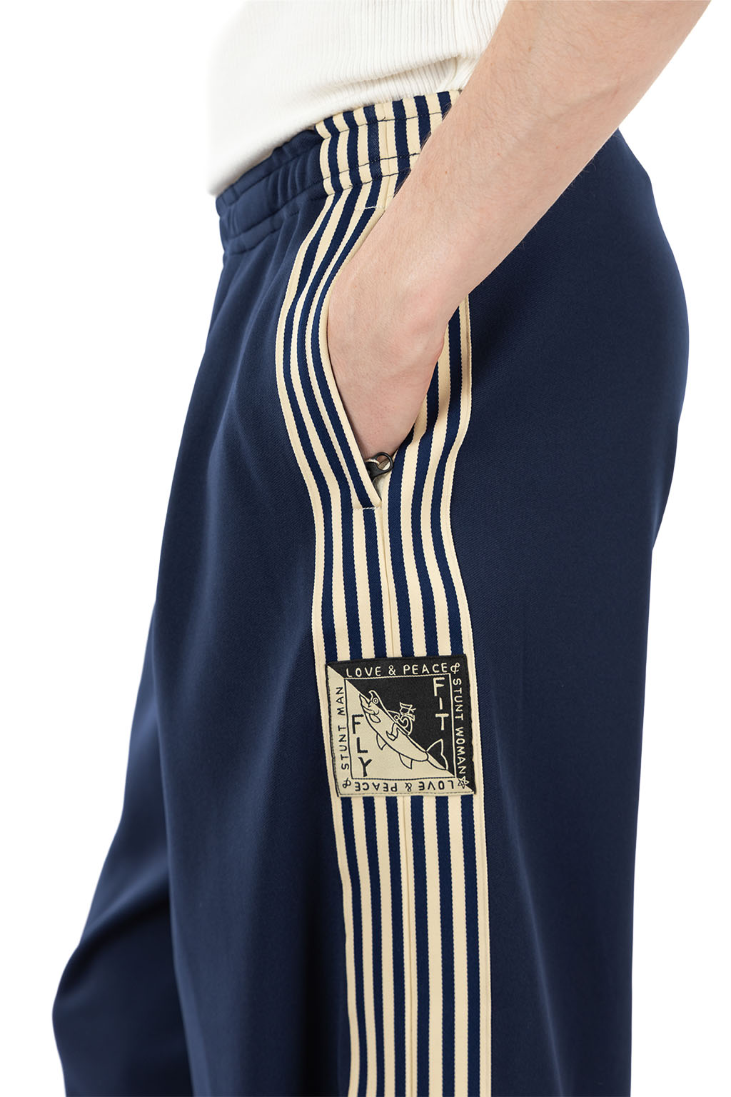 Kapital - Smooth Jersey Baggy Track Pants (Banner Stripe) - Navy