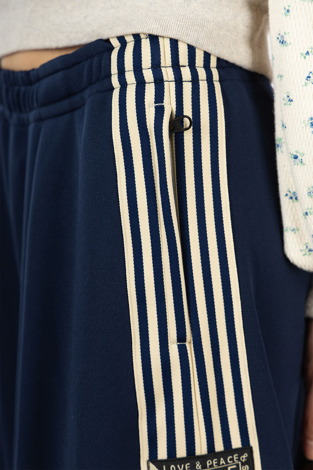 Kapital - Smooth Jersey Baggy Track Pants (Banner Stripe) - Navy