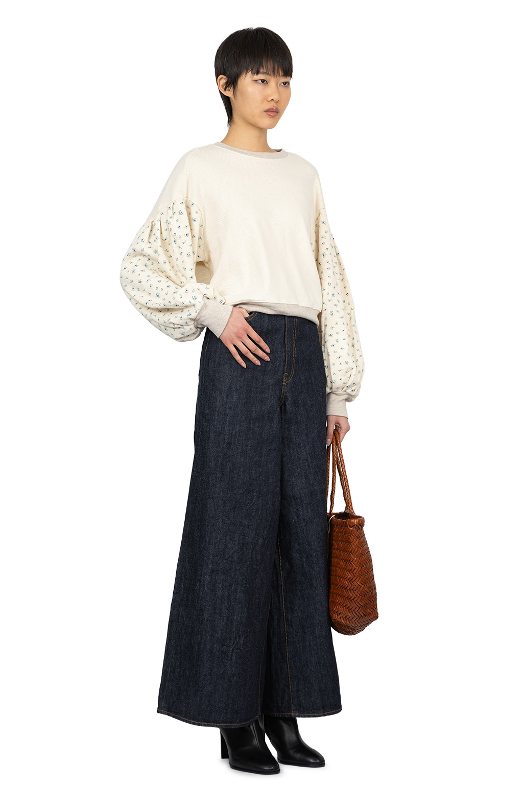 Kapital - Waffle Jersey Carico 2TONES Bouffant SWT - Blue