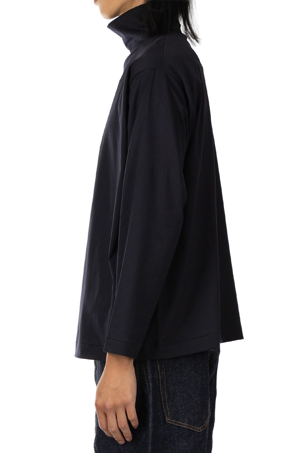 Kaptain Sunshine - Suvin Cotton Suede Tenjiku High Neck Tee - Navy