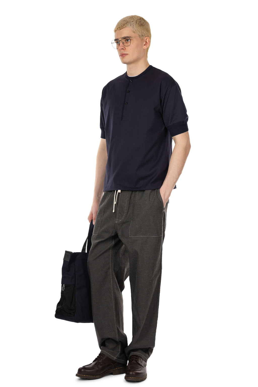 Kaptain Sunshine - Suvin Supima Tube Henleyneck Tee Light  - Navy