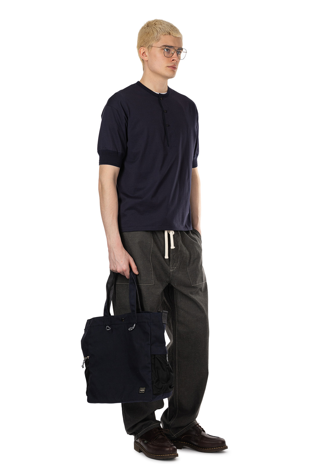 Kaptain Sunshine - Suvin Supima Tube Henleyneck Tee Light  - Navy