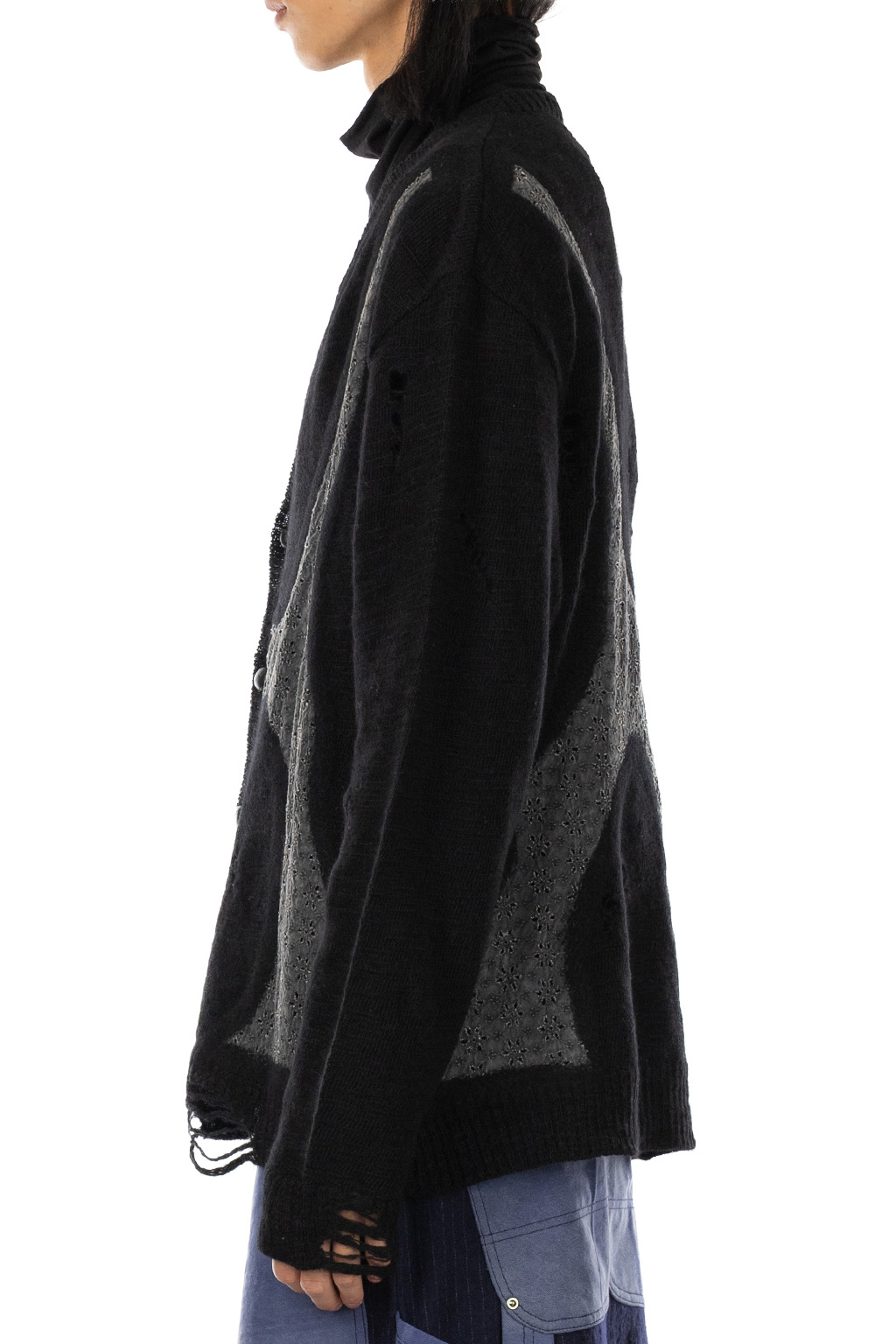 KHOKI - Needle Punched Lace Cardigan - Black