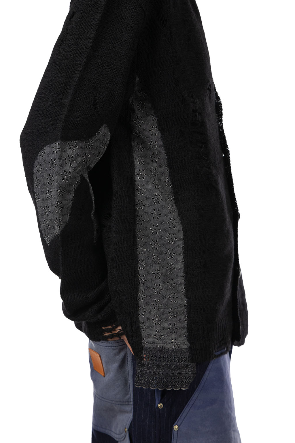 KHOKI - Needle Punched Lace Cardigan - Black