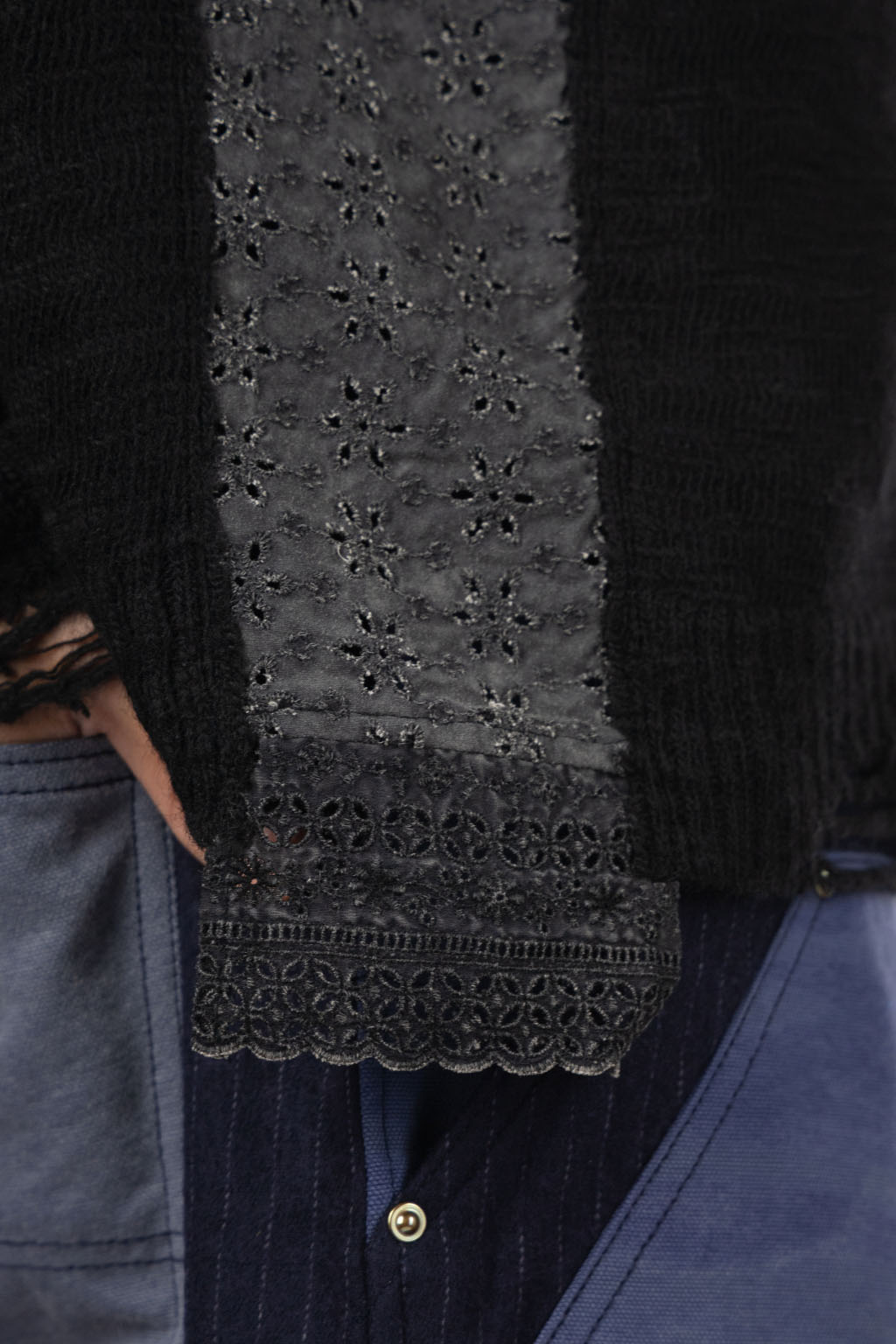 KHOKI - Needle Punched Lace Cardigan - Black