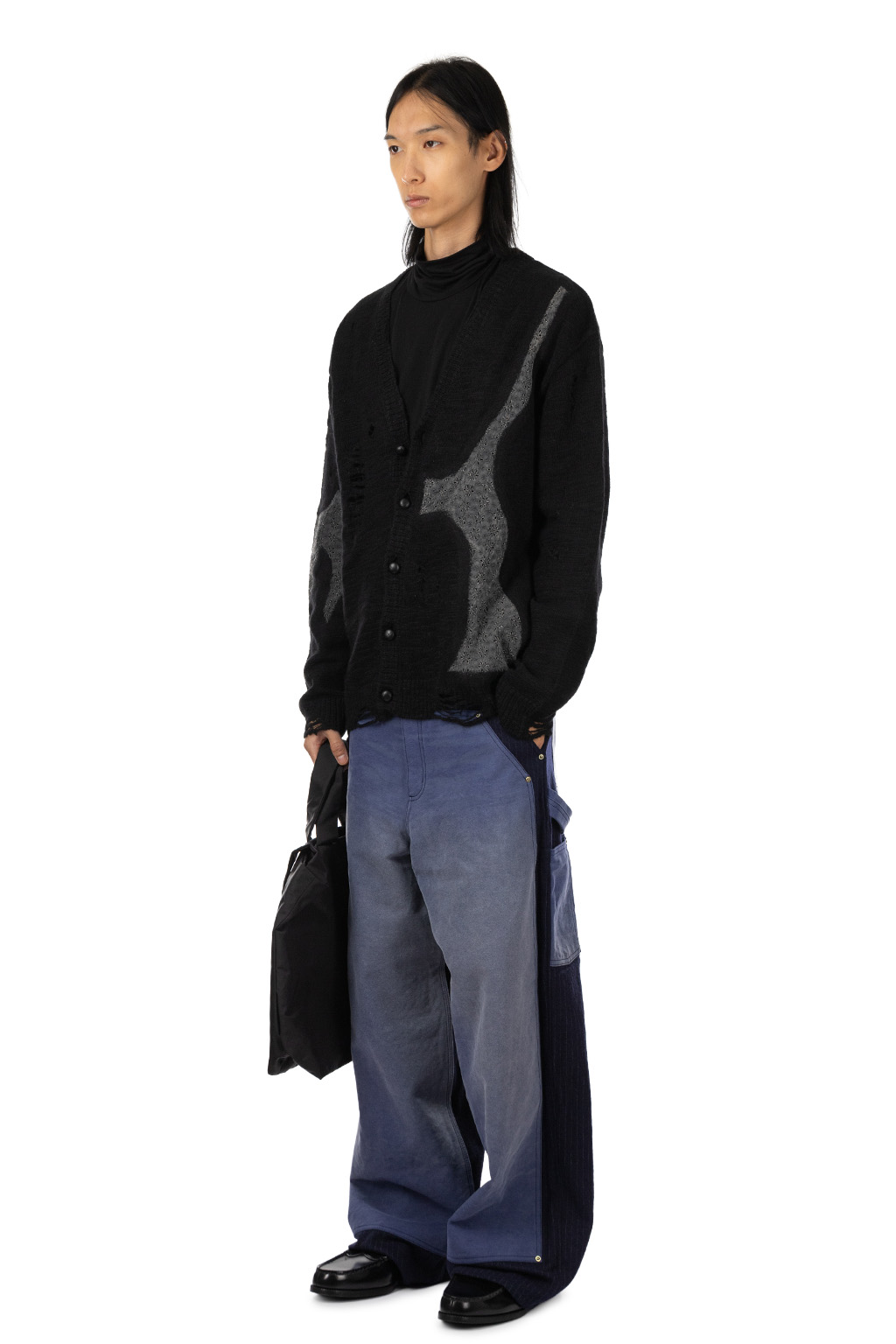 KHOKI - Needle Punched Lace Cardigan - Black