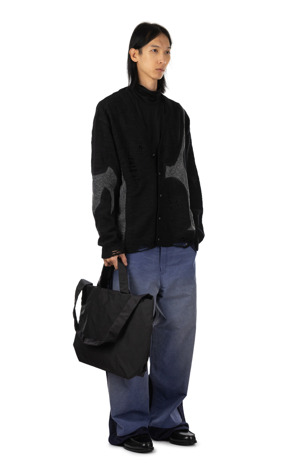 KHOKI - Needle Punched Lace Cardigan - Black