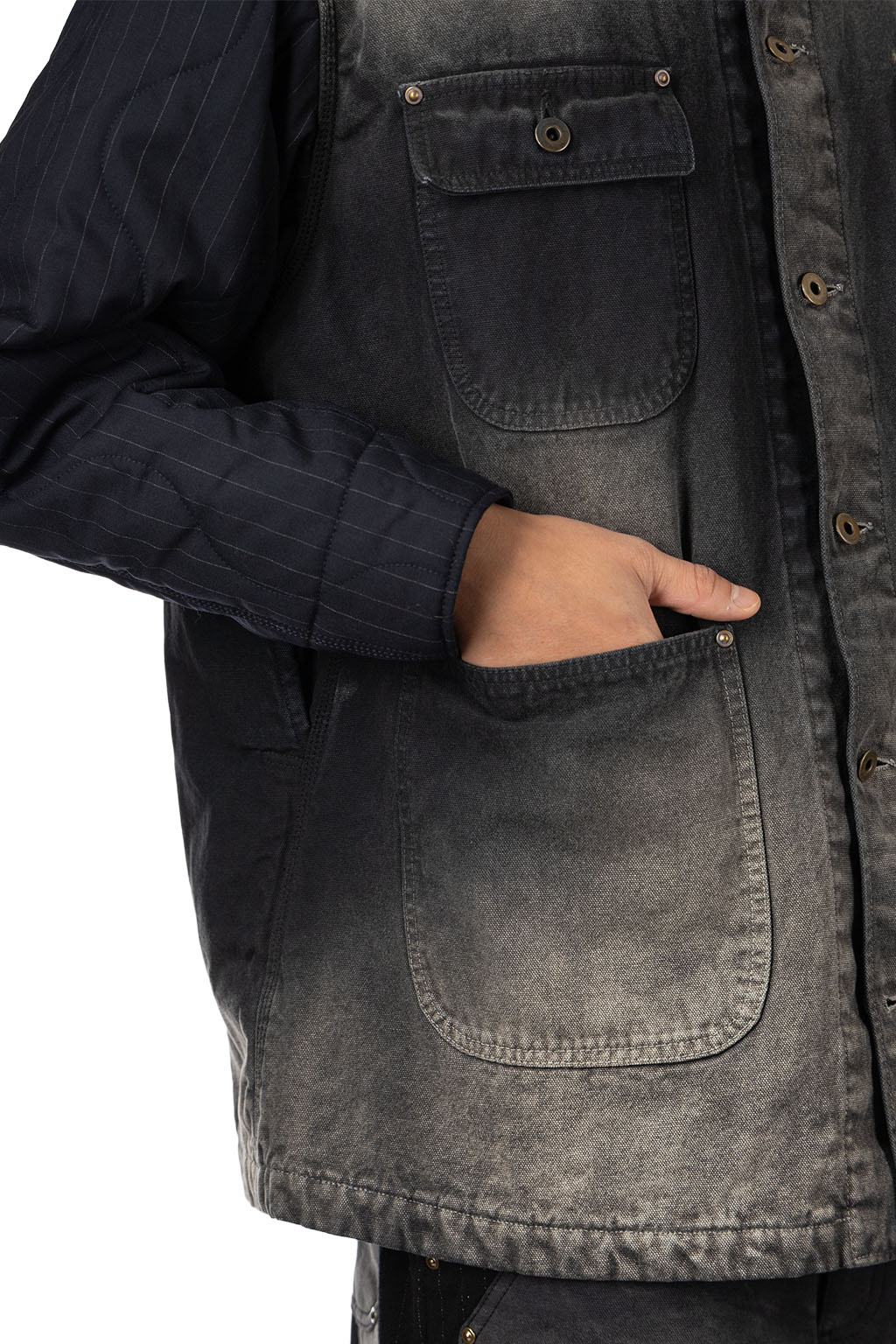 KHOKI - Vintage-Effect Work Coat - Black