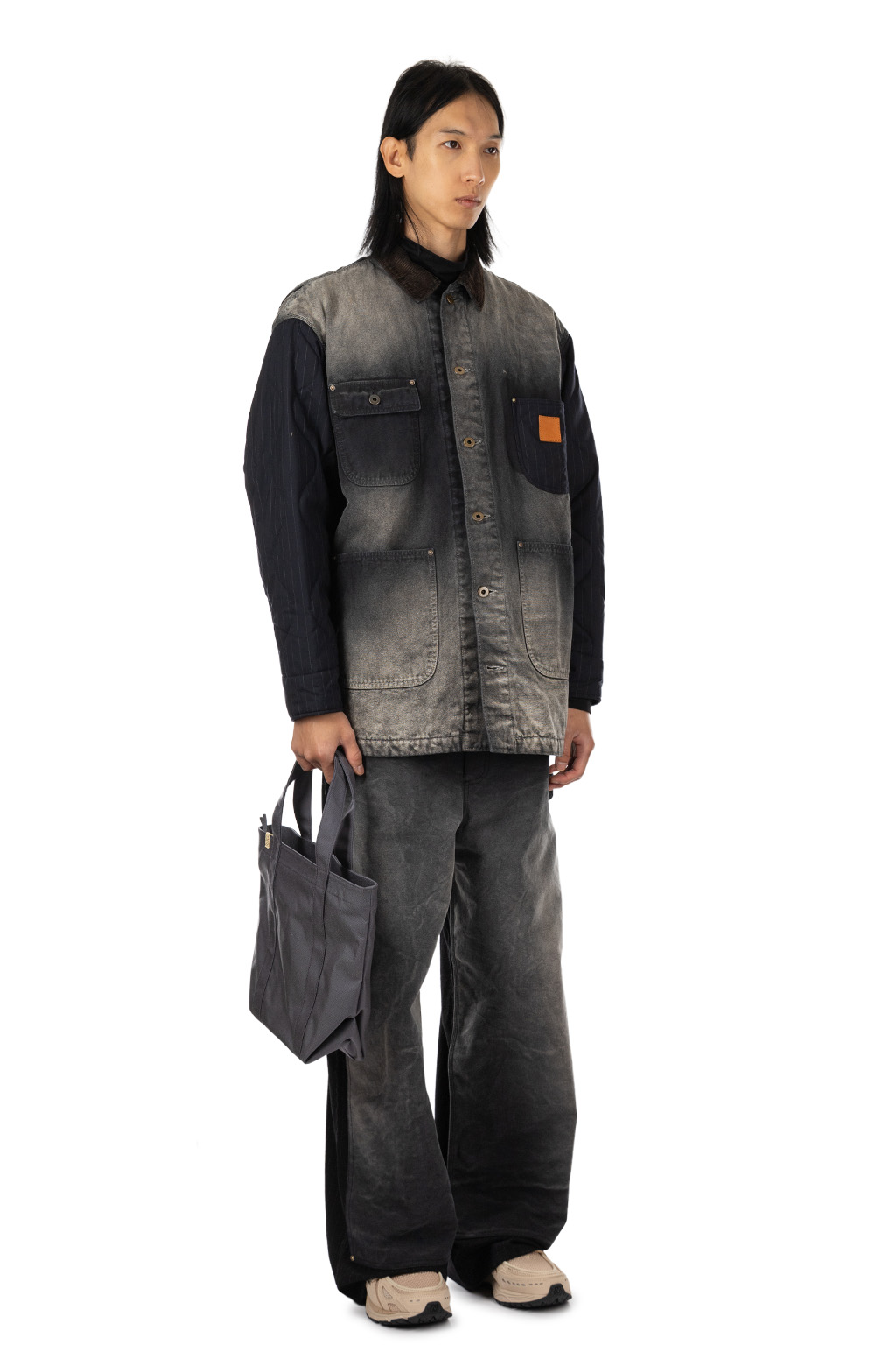 KHOKI - Vintage-Effect Work Coat - Black