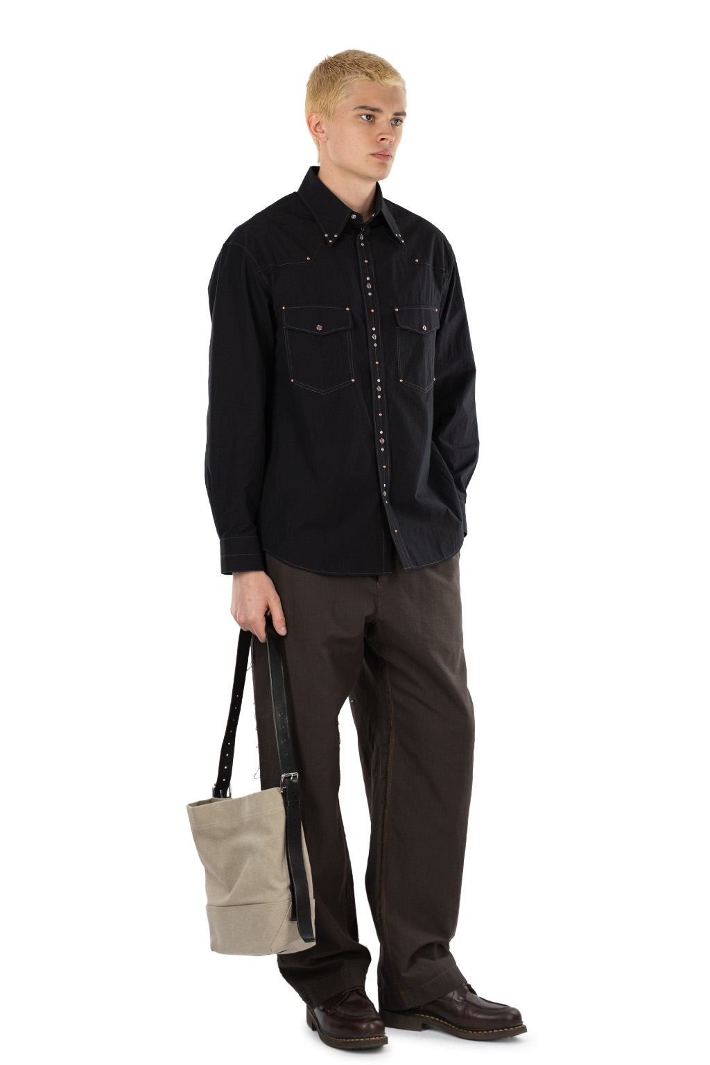 Lemaire - Shirt with Studs - Crepe Cotton - Black