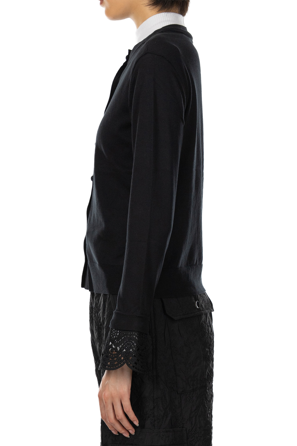Mame Kurogouchi - Detachable Embroidery Cuff Knitted Cardigan - Black