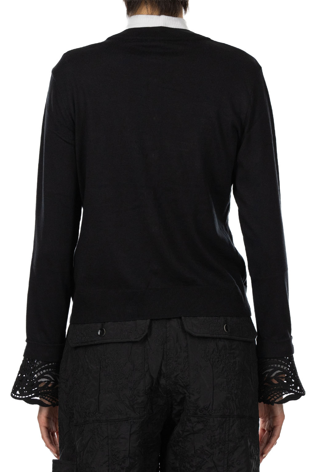 Mame Kurogouchi - Detachable Embroidery Cuff Knitted Cardigan - Black