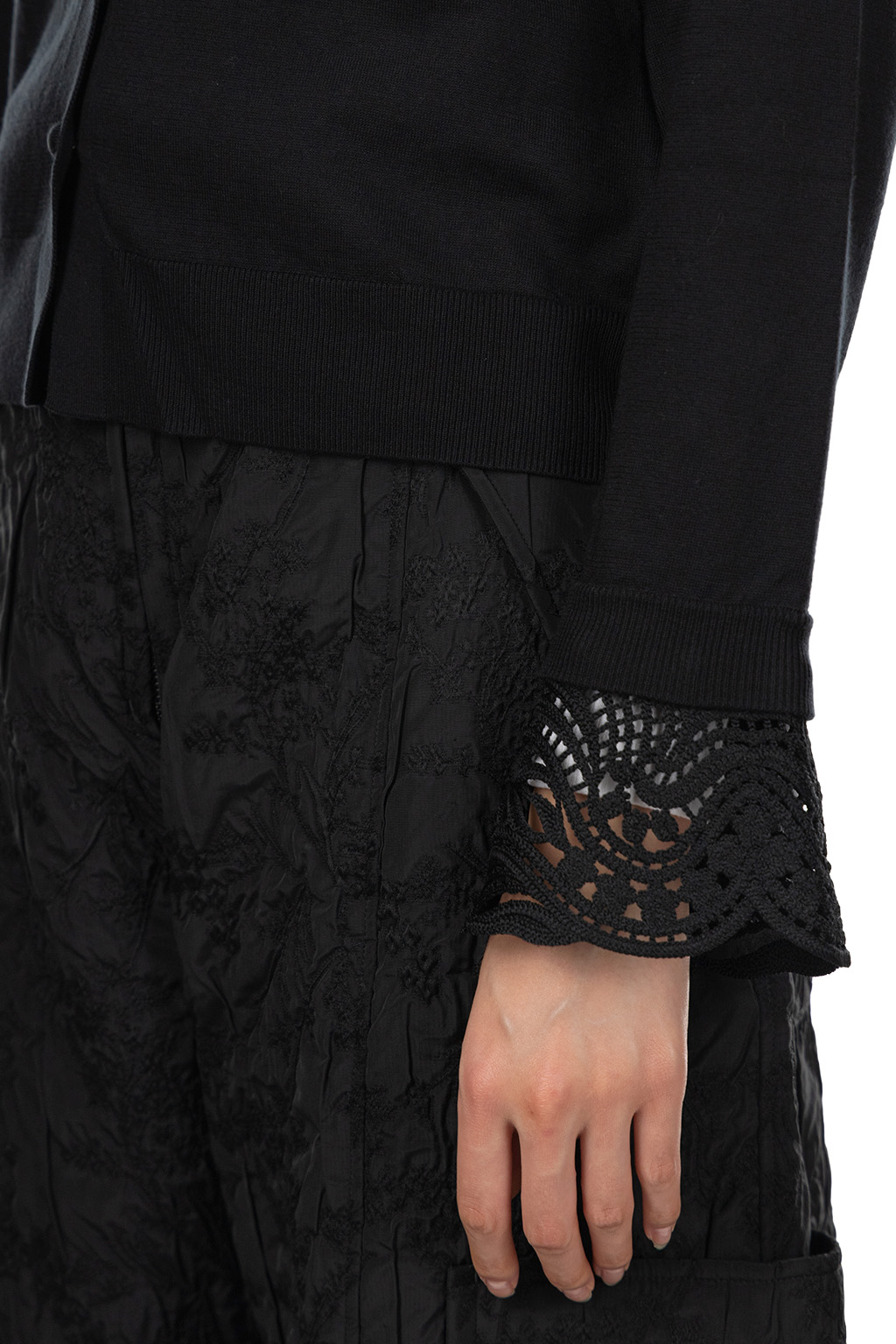 Mame Kurogouchi - Detachable Embroidery Cuff Knitted Cardigan - Black