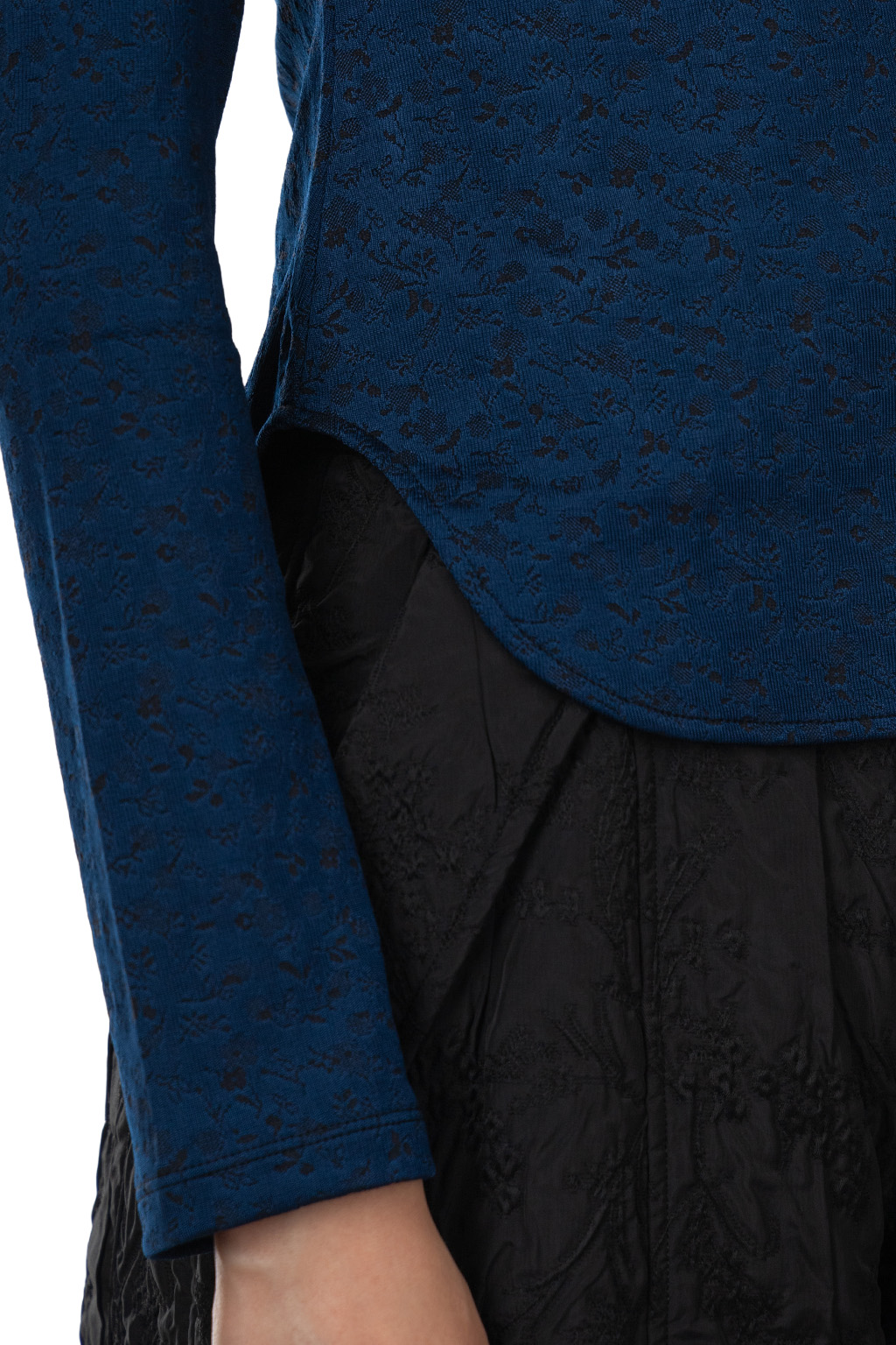 Mame Kurogouchi - Floral Jacquard Fraise Stitch High Neck Top - Navy