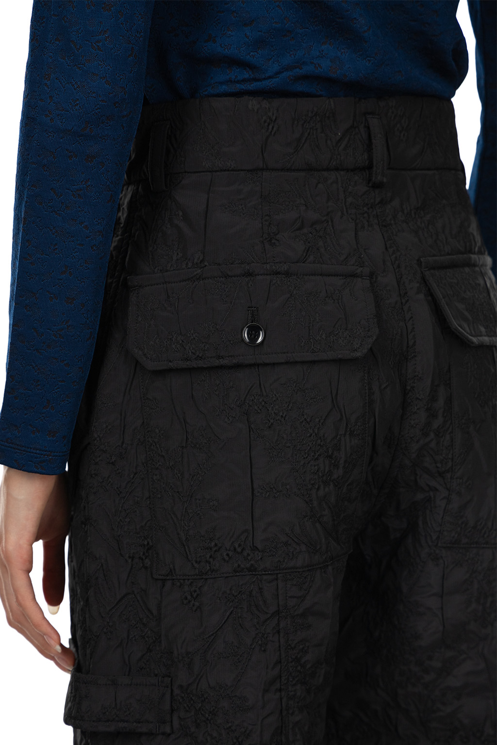 Mame Kurogouchi - Floral Jacquard Triple Cloth High Waisted Trousers - Black