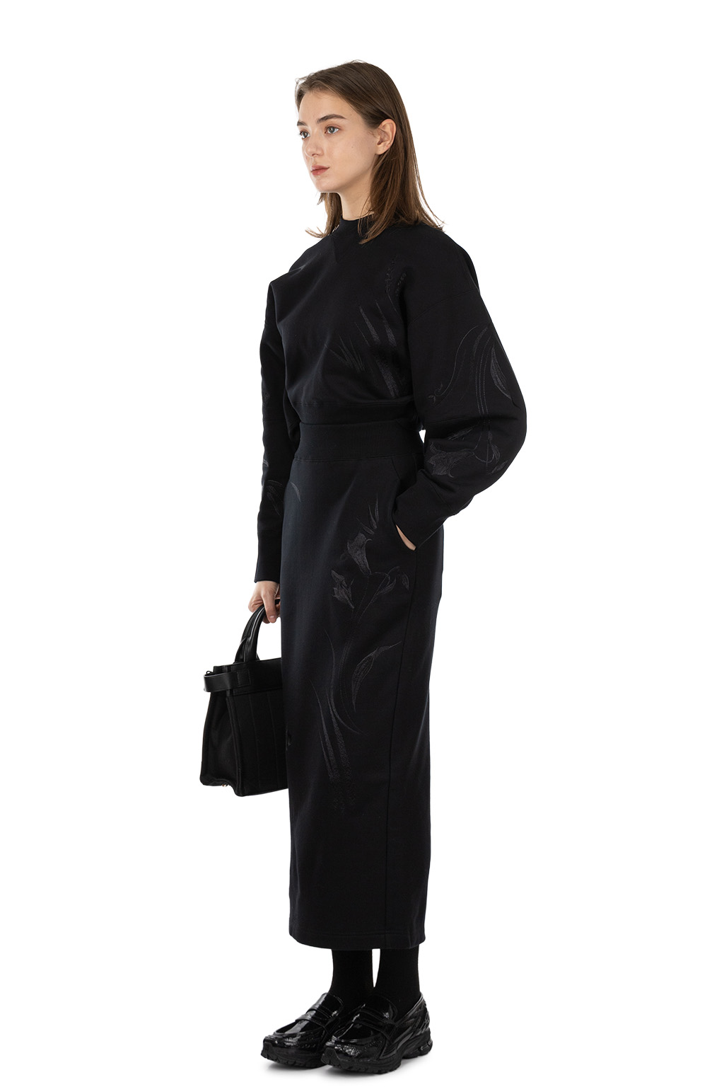 Mame Kurogouchi - Floral Motif Embroidered Sweater Skirt  - Black