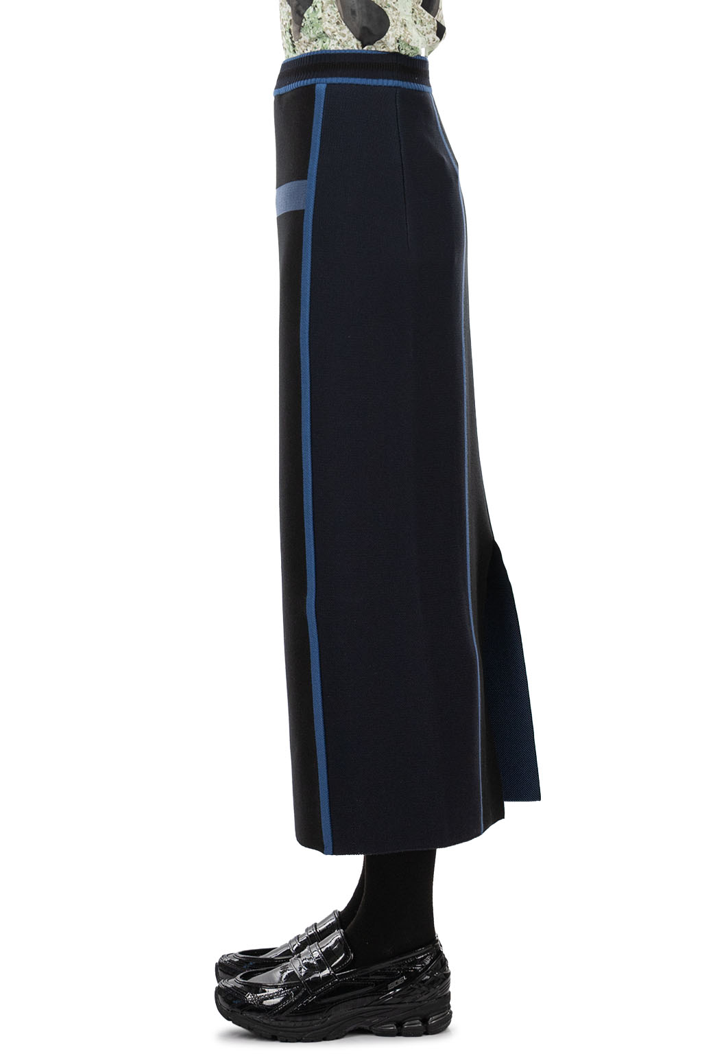 Mame Kurogouchi - Geometric Pattern Knitted Skirt - Navy